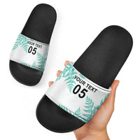 Custom New Zealand Football Slide Sandals Aotearoa Pride Aqua Version - Polynesian Pride