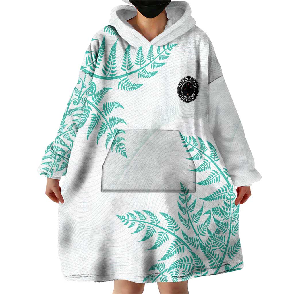 Custom New Zealand Football Wearable Blanket Hoodie Aotearoa Pride Aqua Version LT05 - Polynesian Pride