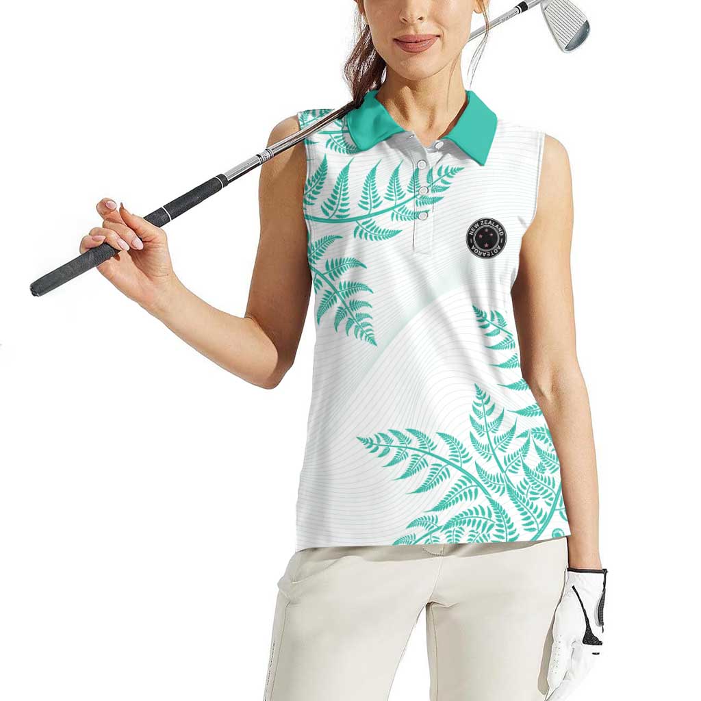 Custom New Zealand Football Women Sleeveless Polo Shirt Aotearoa Pride Aqua Version LT05 - Polynesian Pride