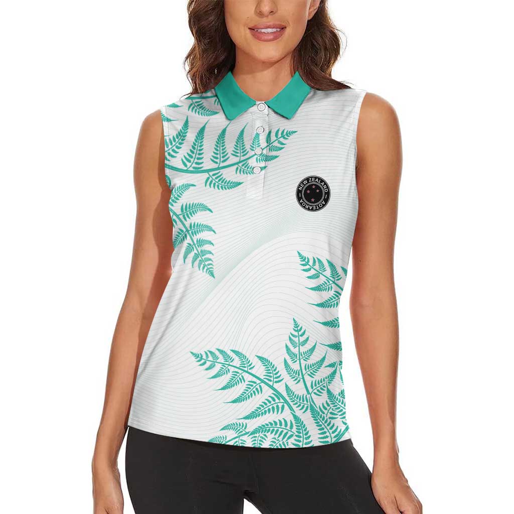 Custom New Zealand Football Women Sleeveless Polo Shirt Aotearoa Pride Aqua Version LT05 - Polynesian Pride