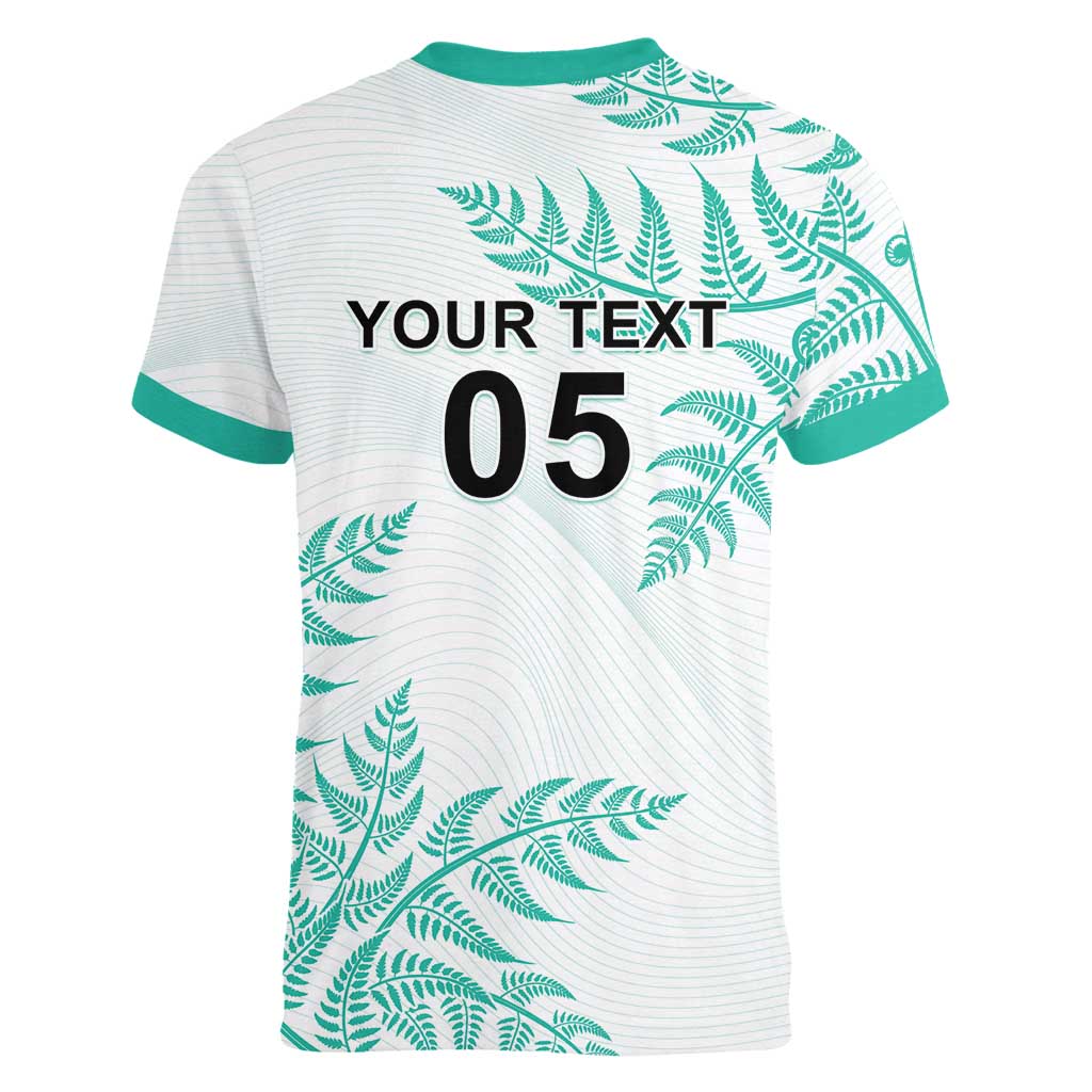 Custom New Zealand Football Women V-Neck T-Shirt Aotearoa Pride Aqua Version LT05 - Polynesian Pride