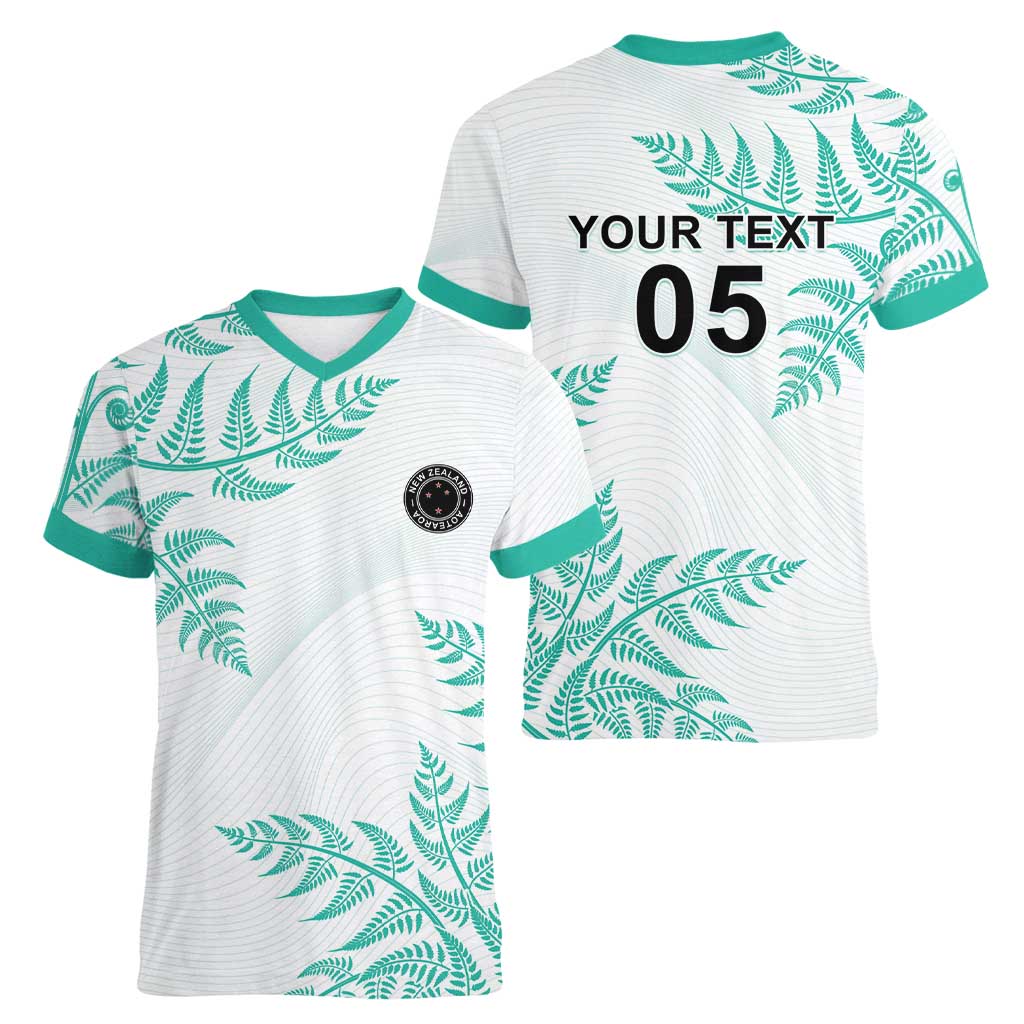 Custom New Zealand Football Women V-Neck T-Shirt Aotearoa Pride Aqua Version LT05 - Polynesian Pride