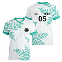 Custom New Zealand Football Women V-Neck T-Shirt Aotearoa Pride Aqua Version LT05 - Polynesian Pride