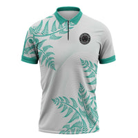 Custom New Zealand Football Zipper Polo Shirt Aotearoa Pride Aqua Version LT05 Aqua - Polynesian Pride