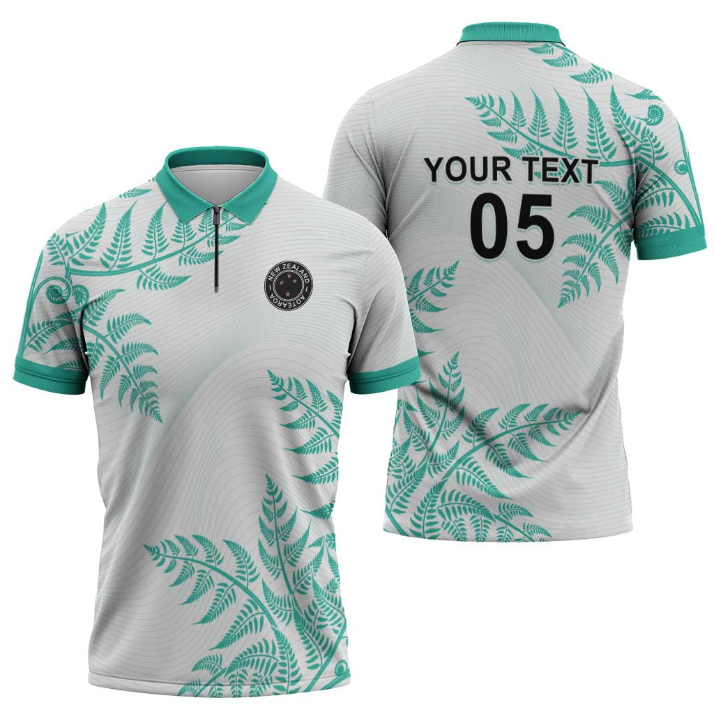 Custom New Zealand Football Zipper Polo Shirt Aotearoa Pride Aqua Version LT05 - Polynesian Pride