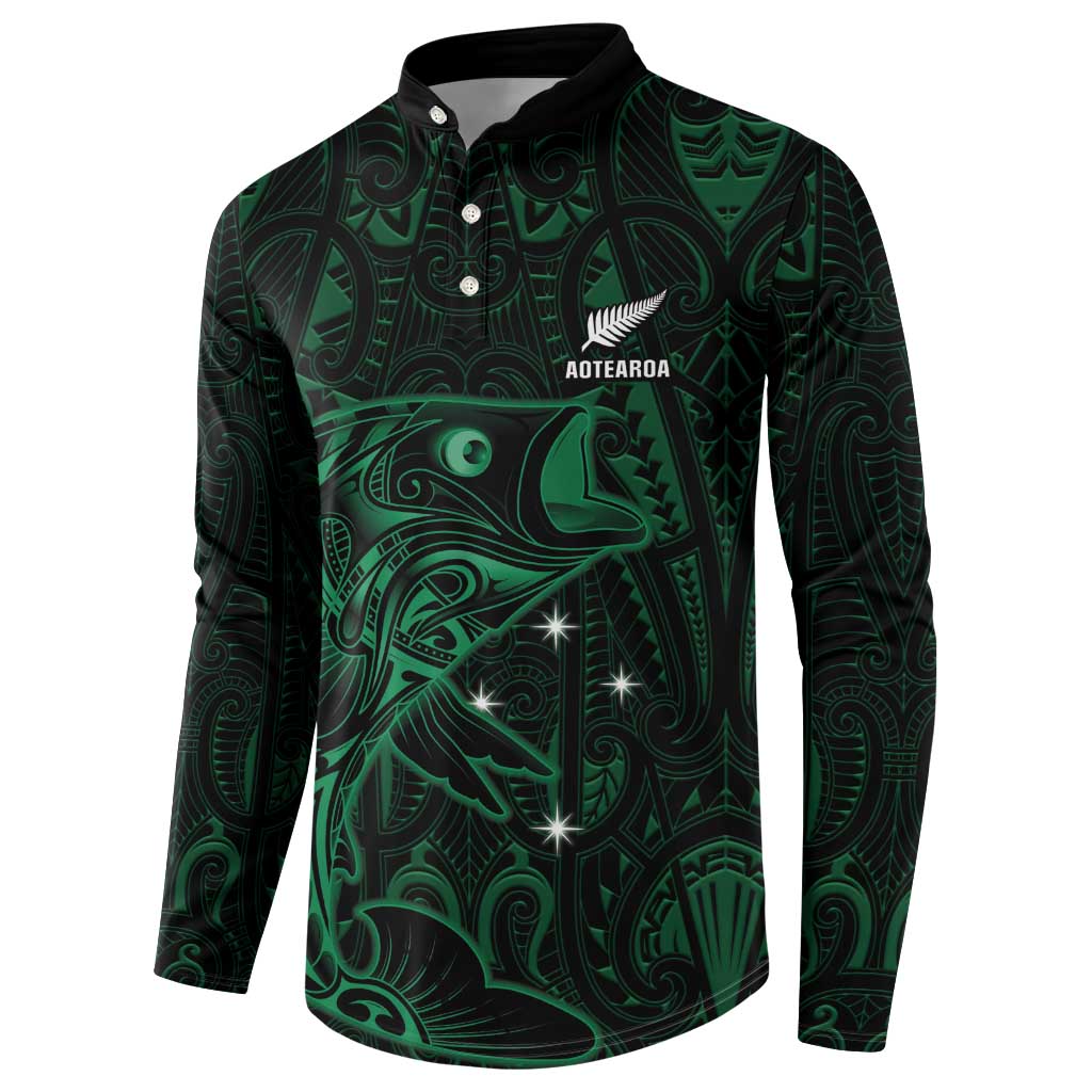 Custom New Zealand Fishing Button Sweatshirt Maori Tribal Pattern - Polynesian Pride