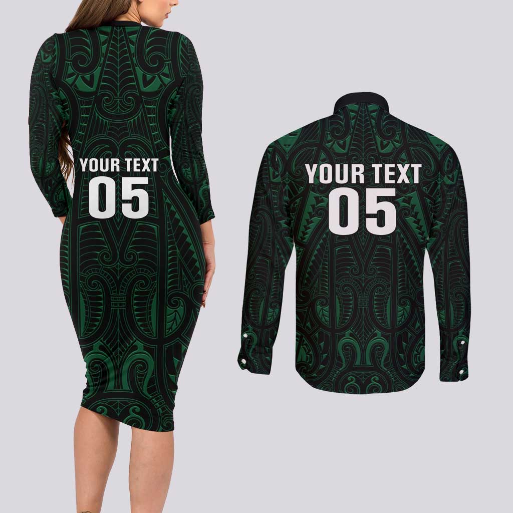 Custom New Zealand Fishing Couples Matching Long Sleeve Bodycon Dress and Long Sleeve Button Shirt Maori Tribal Pattern LT05 - Polynesian Pride