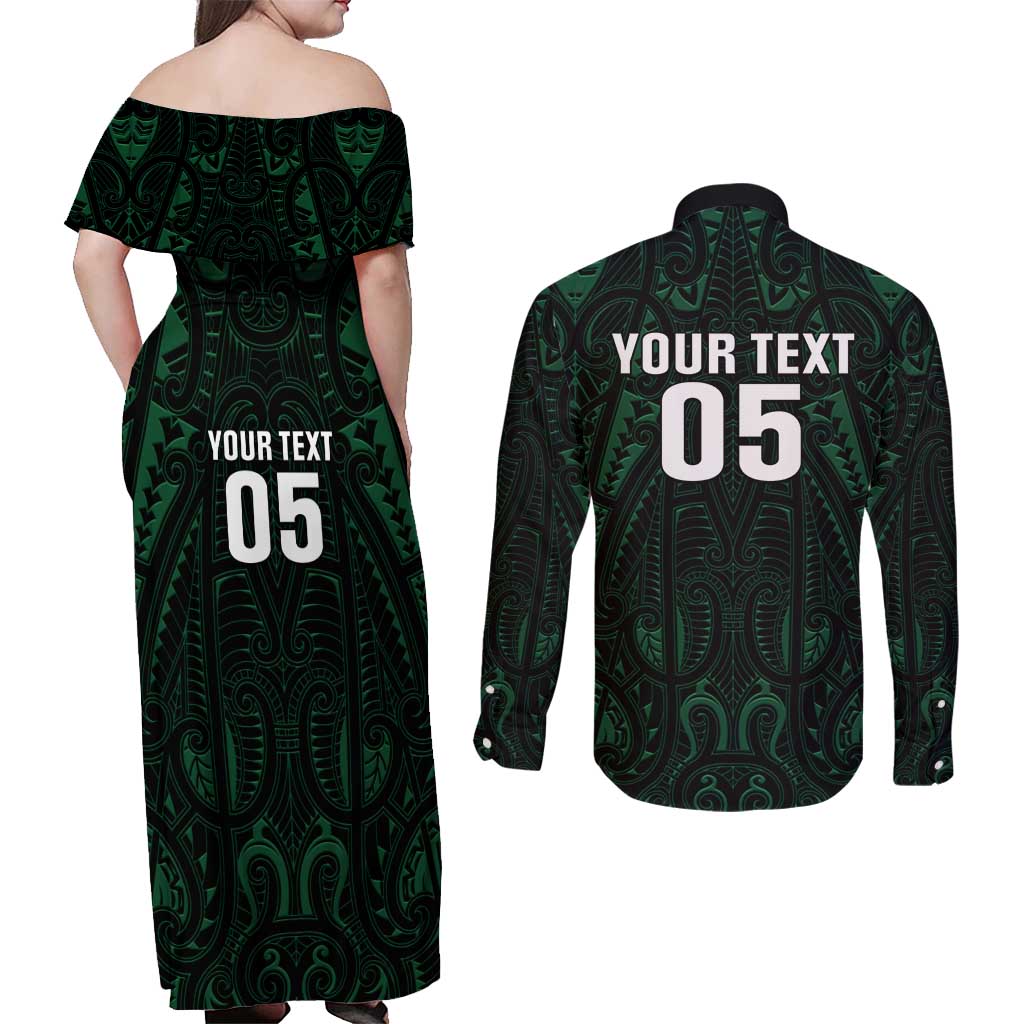 Custom New Zealand Fishing Couples Matching Off Shoulder Maxi Dress and Long Sleeve Button Shirt Maori Tribal Pattern LT05 - Polynesian Pride