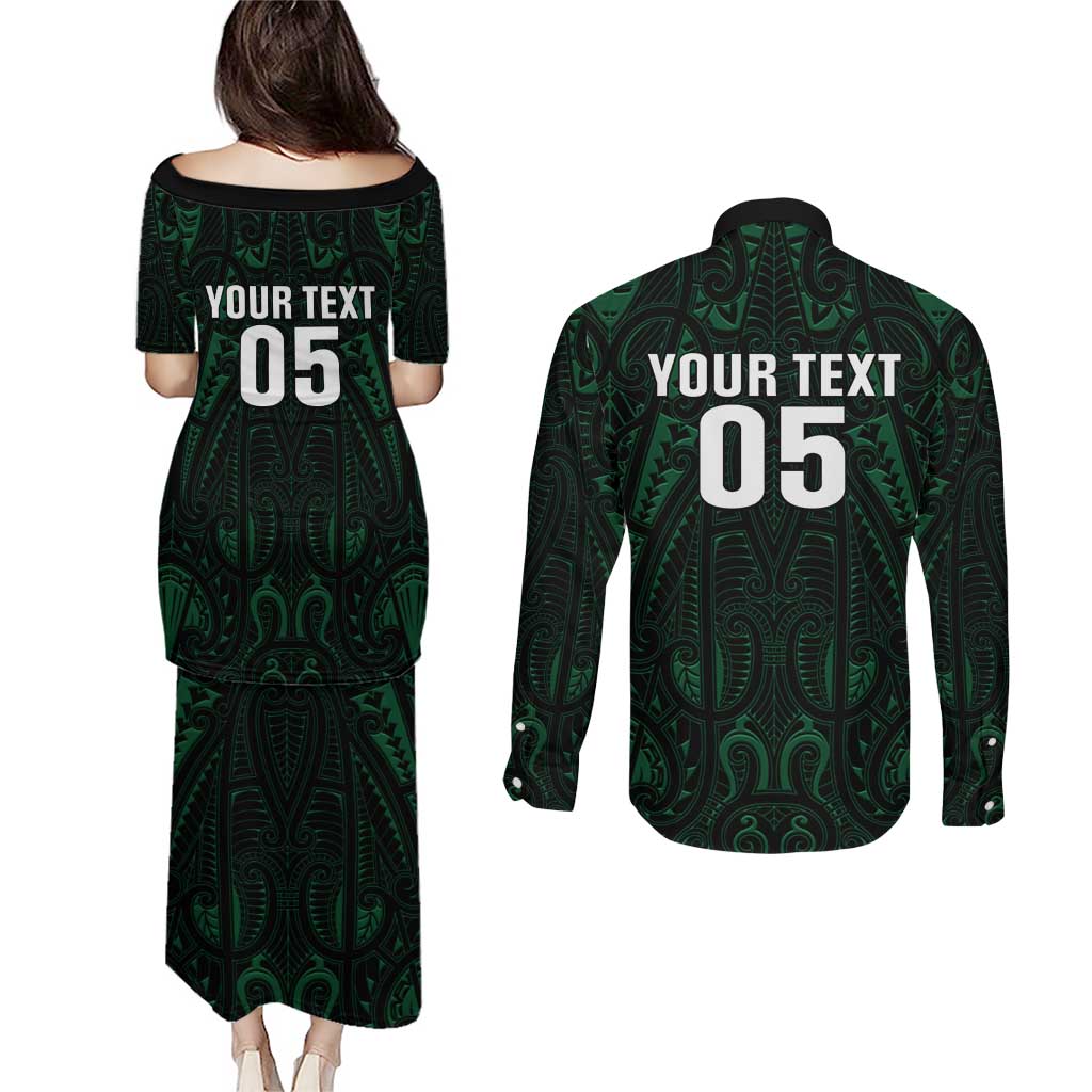 Custom New Zealand Fishing Couples Matching Puletasi and Long Sleeve Button Shirt Maori Tribal Pattern LT05 - Polynesian Pride