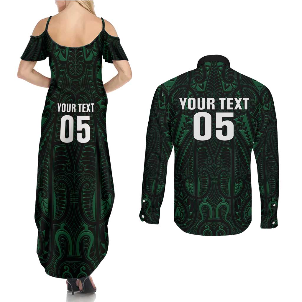 Custom New Zealand Fishing Couples Matching Summer Maxi Dress and Long Sleeve Button Shirt Maori Tribal Pattern LT05 - Polynesian Pride