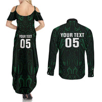 Custom New Zealand Fishing Couples Matching Summer Maxi Dress and Long Sleeve Button Shirt Maori Tribal Pattern LT05 - Polynesian Pride