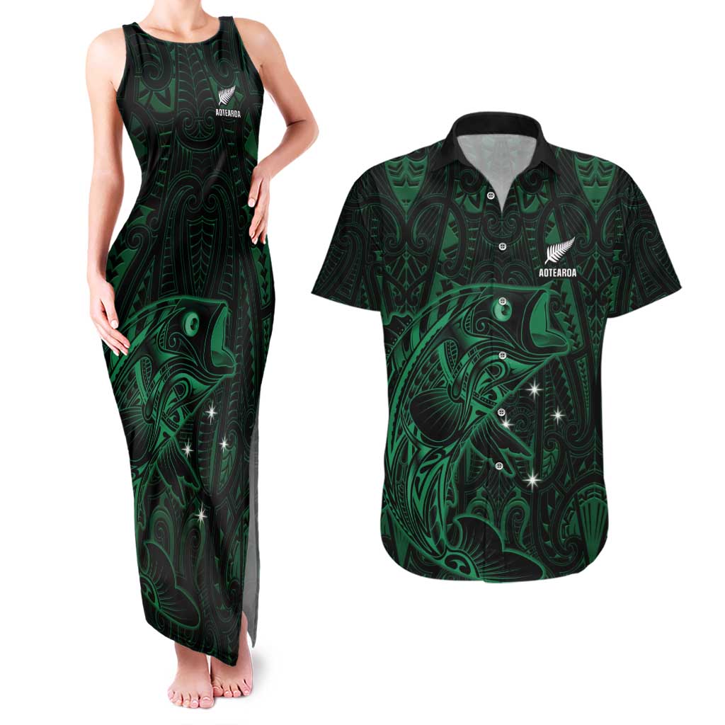 Custom New Zealand Fishing Couples Matching Tank Maxi Dress and Hawaiian Shirt Maori Tribal Pattern - Polynesian Pride