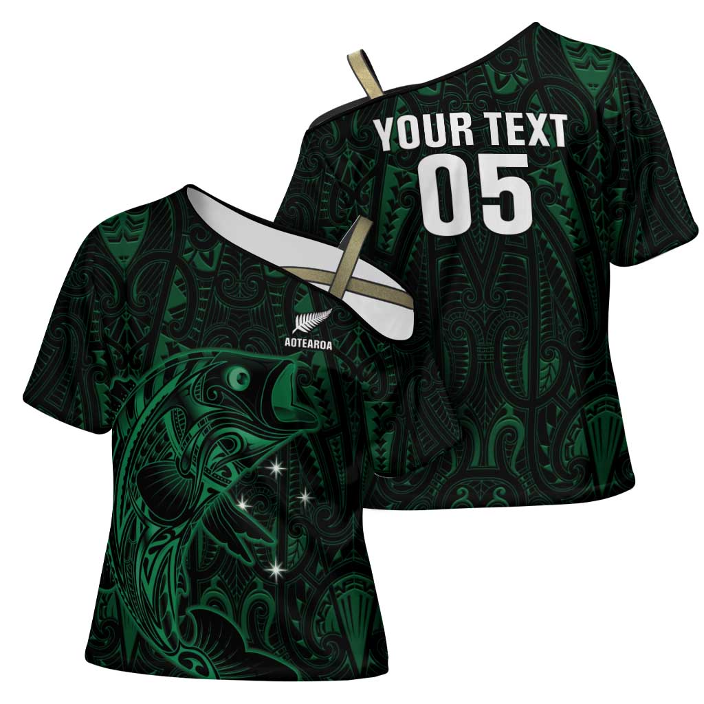 Custom New Zealand Fishing Cross Shoulder Shirt Maori Tribal Pattern - Polynesian Pride