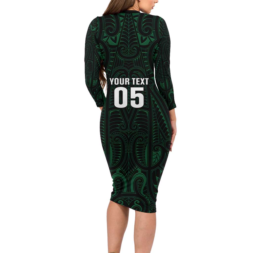 Custom New Zealand Fishing Family Matching Long Sleeve Bodycon Dress and Hawaiian Shirt Maori Tribal Pattern LT05 - Polynesian Pride