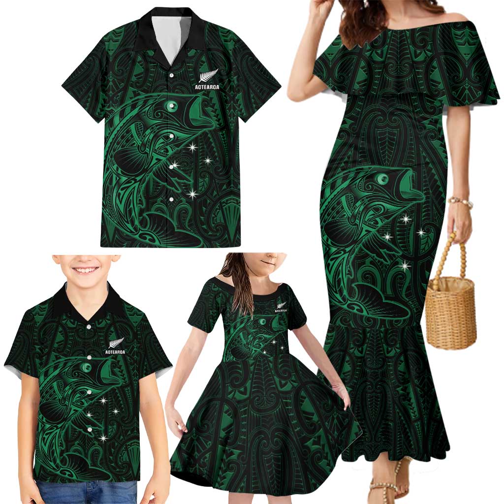 Custom New Zealand Fishing Family Matching Mermaid Dress and Hawaiian Shirt Maori Tribal Pattern LT05 - Polynesian Pride