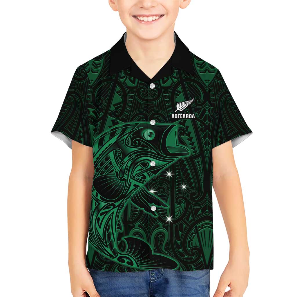 Custom New Zealand Fishing Family Matching Short Sleeve Bodycon Dress and Hawaiian Shirt Maori Tribal Pattern LT05 Son's Shirt Black - Polynesian Pride