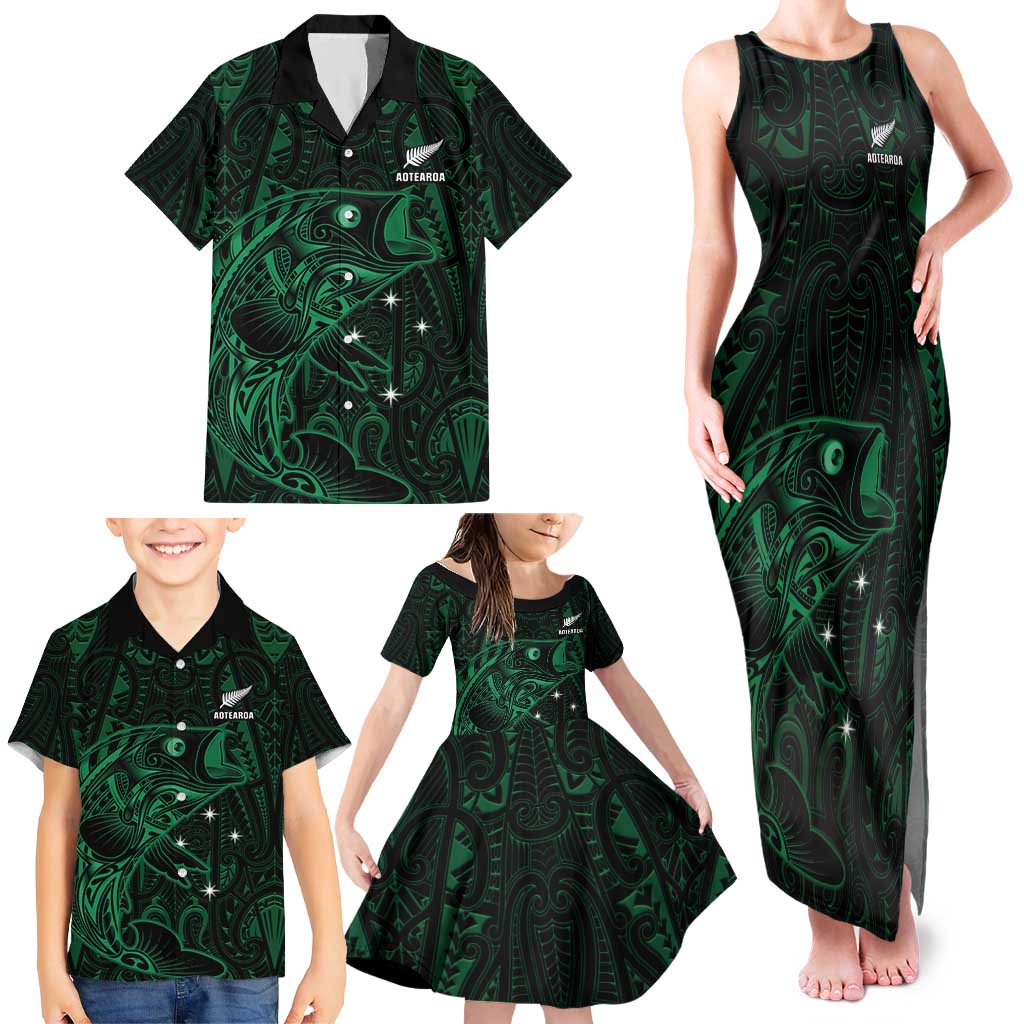 Custom New Zealand Fishing Family Matching Tank Maxi Dress and Hawaiian Shirt Maori Tribal Pattern - Polynesian Pride