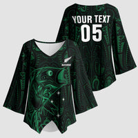 Custom New Zealand Fishing Kimono Sleeve Blouse Maori Tribal Pattern - Polynesian Pride
