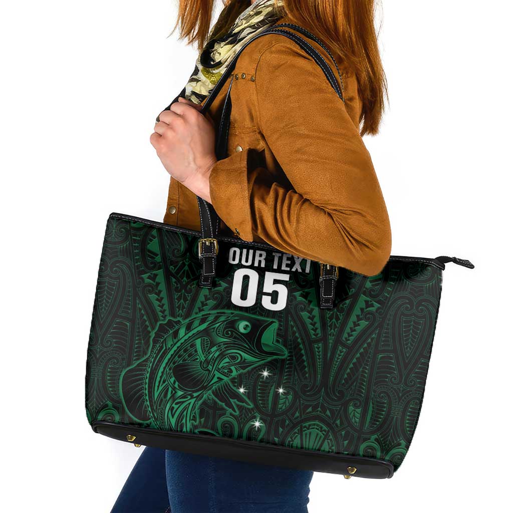 Custom New Zealand Fishing Leather Tote Bag Maori Tribal Pattern - Polynesian Pride