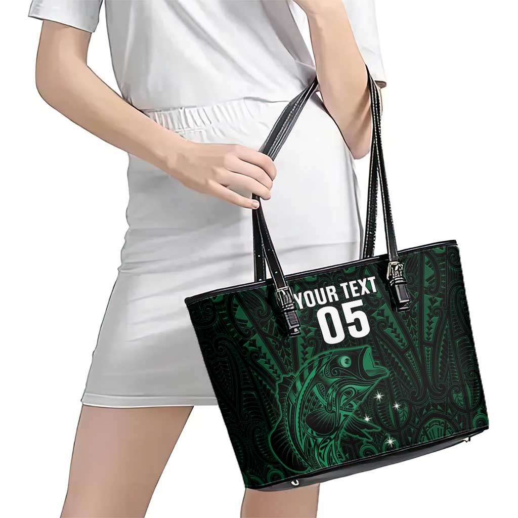 Custom New Zealand Fishing Leather Tote Bag Maori Tribal Pattern - Polynesian Pride