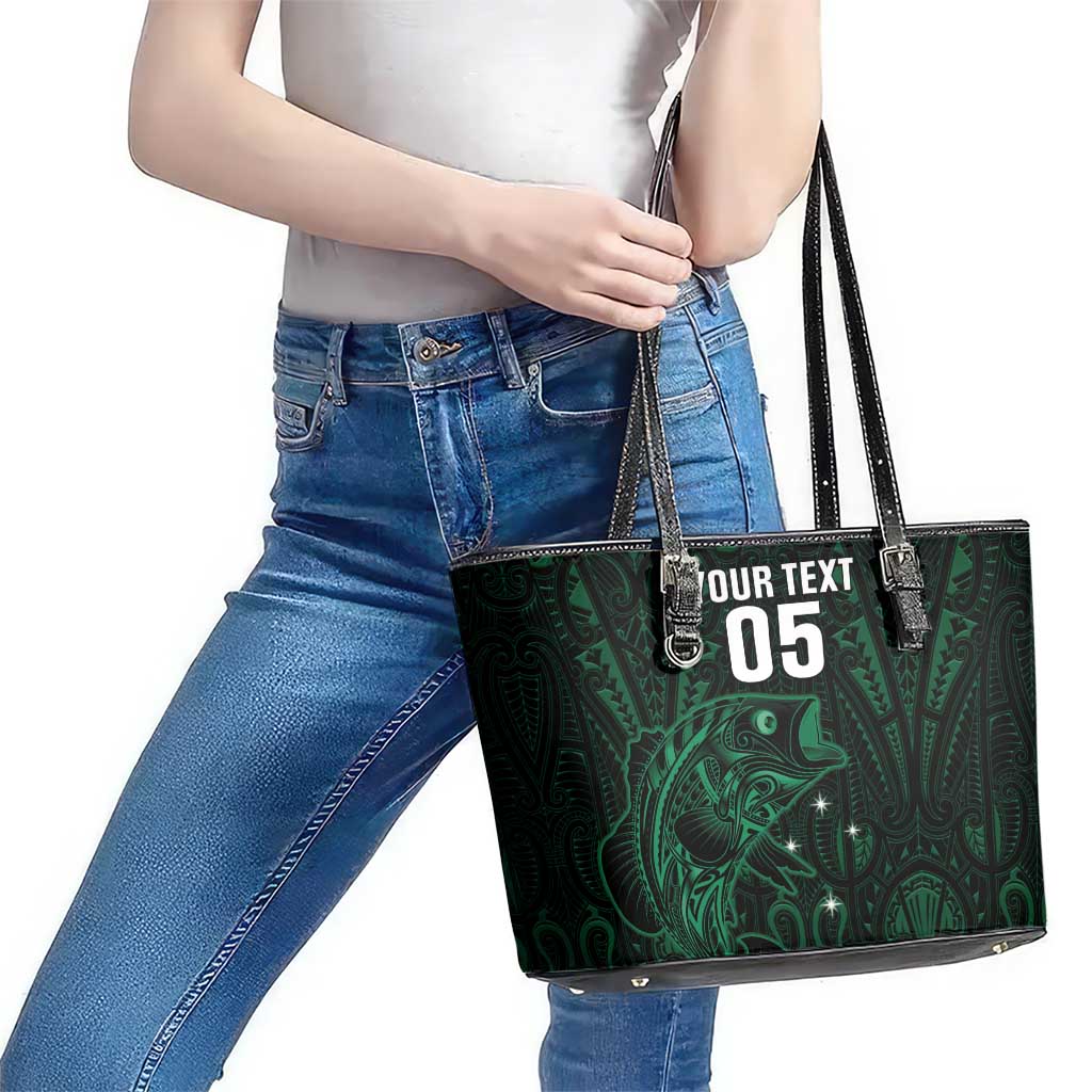 Custom New Zealand Fishing Leather Tote Bag Maori Tribal Pattern - Polynesian Pride