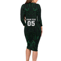 Custom New Zealand Fishing Long Sleeve Bodycon Dress Maori Tribal Pattern LT05 - Polynesian Pride