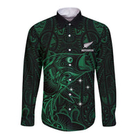 Custom New Zealand Fishing Long Sleeve Button Shirt Maori Tribal Pattern LT05 Unisex Black - Polynesian Pride