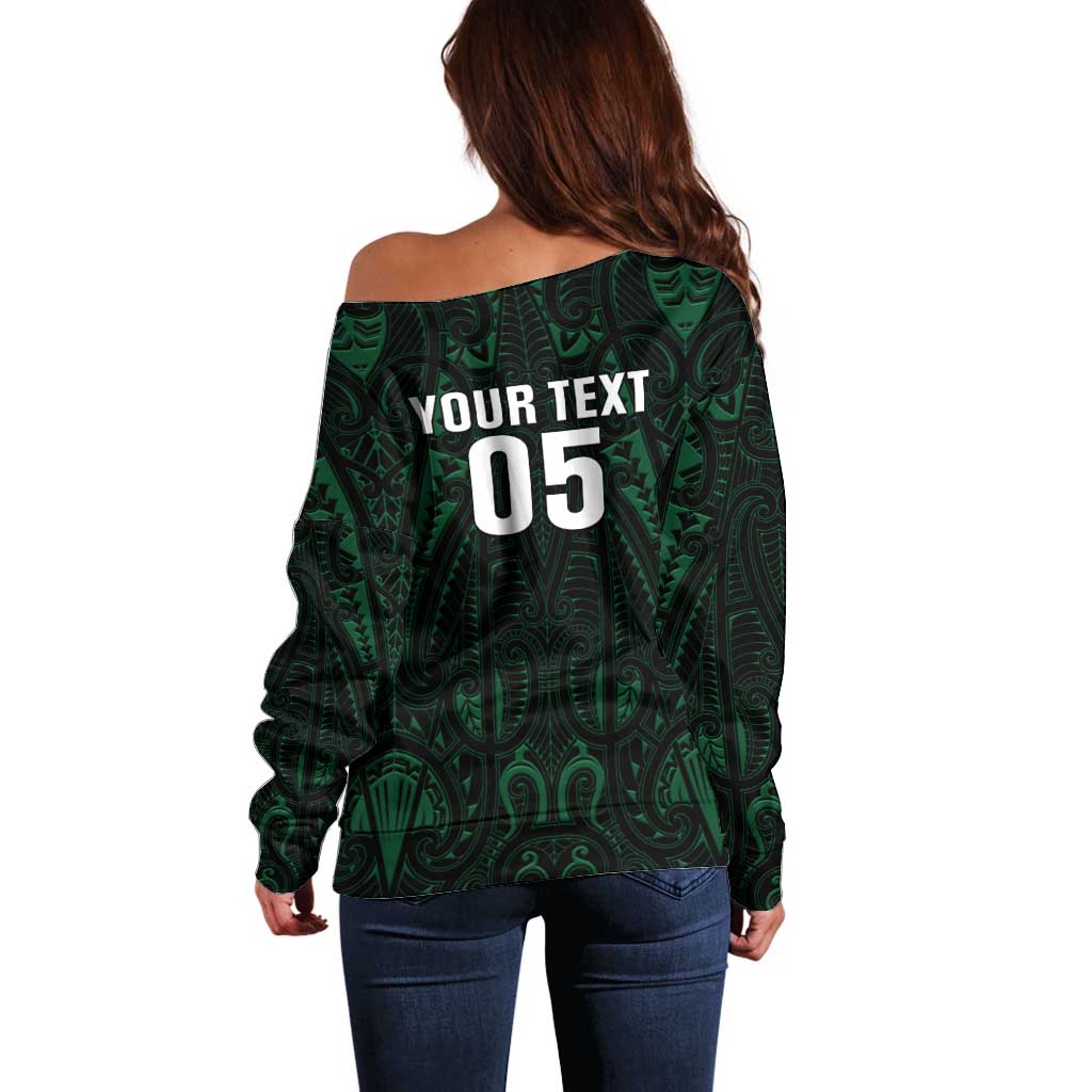 Custom New Zealand Fishing Off Shoulder Sweater Maori Tribal Pattern - Polynesian Pride