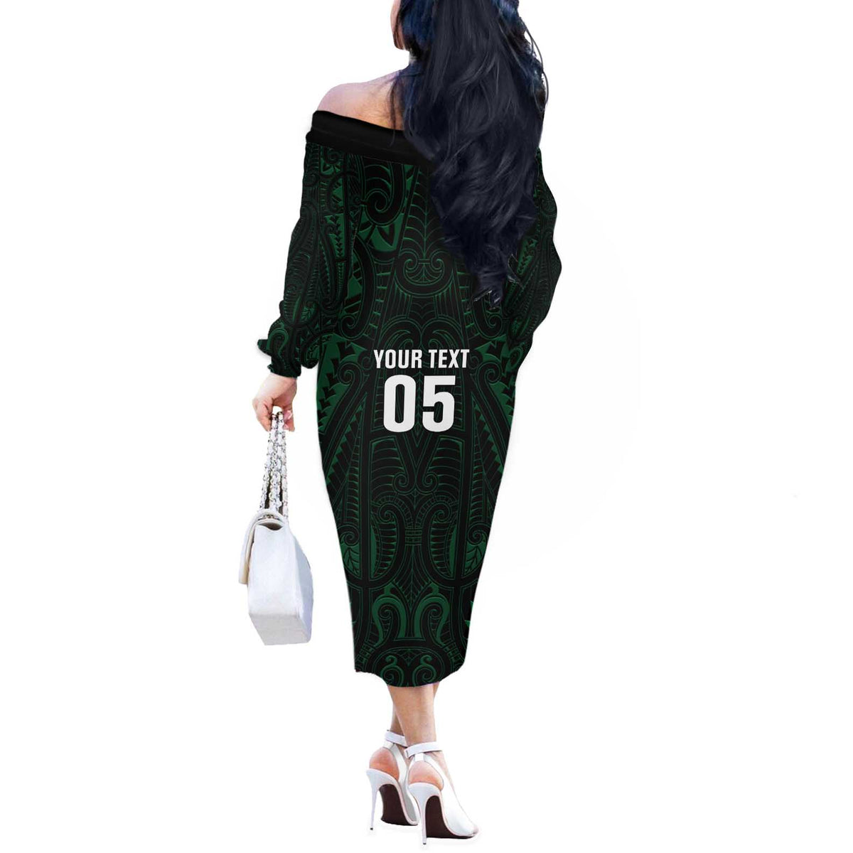 Custom New Zealand Fishing Off The Shoulder Long Sleeve Dress Maori Tribal Pattern LT05 - Polynesian Pride