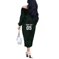 Custom New Zealand Fishing Off The Shoulder Long Sleeve Dress Maori Tribal Pattern LT05 - Polynesian Pride