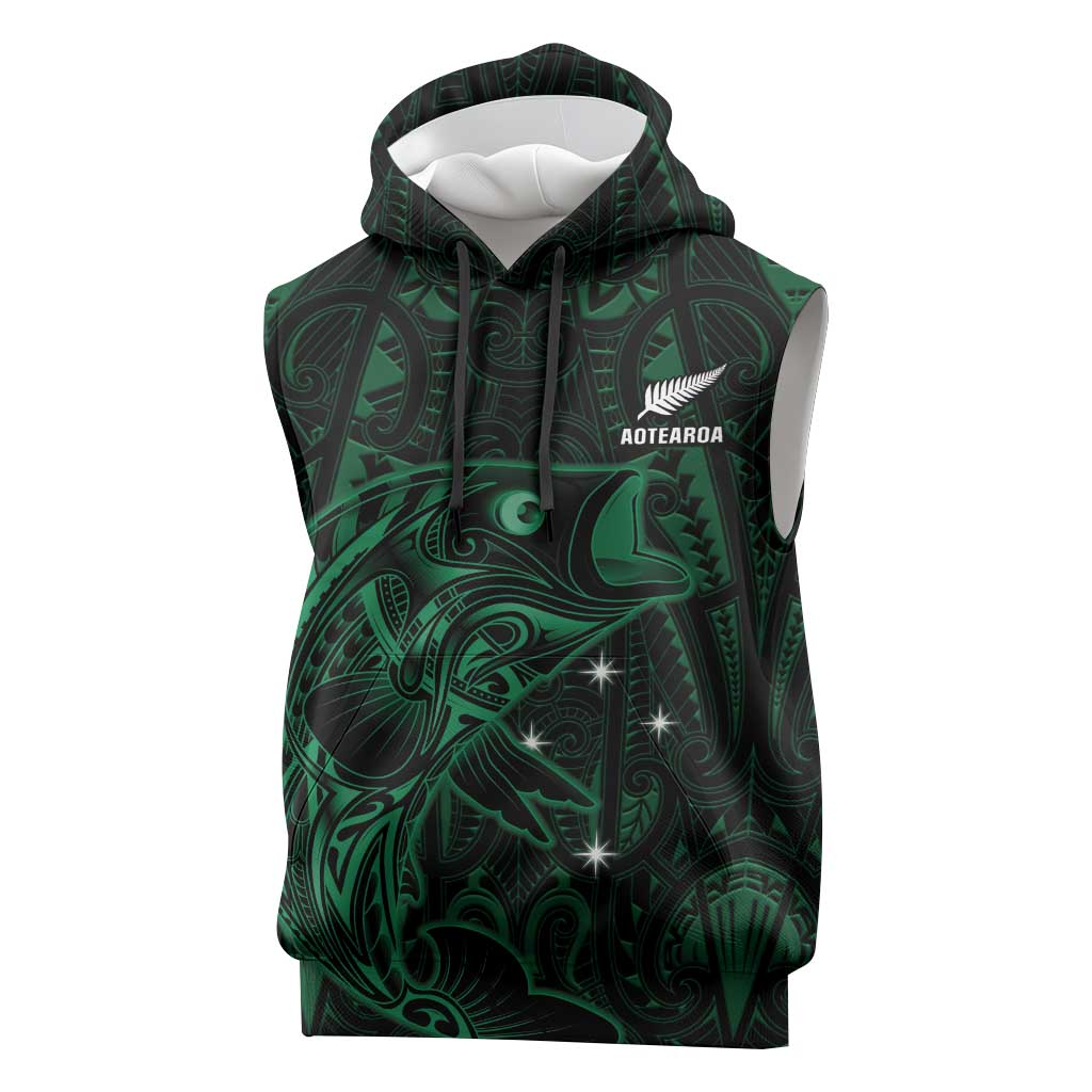 Custom New Zealand Fishing Sleeveless Hoodie Maori Tribal Pattern LT05 Black - Polynesian Pride