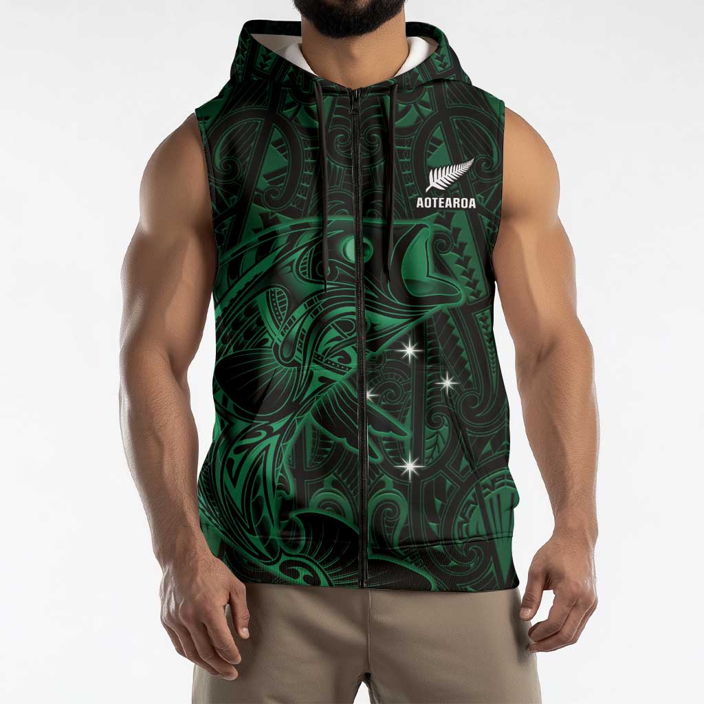 Custom New Zealand Fishing Sleeveless Zip Hoodie Maori Tribal Pattern LT05 - Polynesian Pride