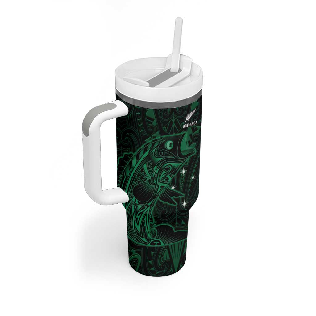 Custom New Zealand Fishing Tumbler With Handle Maori Tribal Pattern - Polynesian Pride