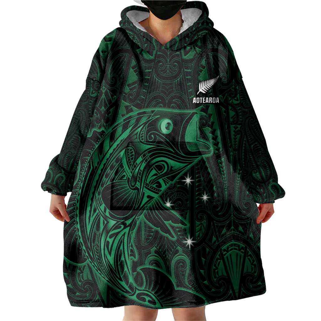Custom New Zealand Fishing Wearable Blanket Hoodie Maori Tribal Pattern LT05 - Polynesian Pride