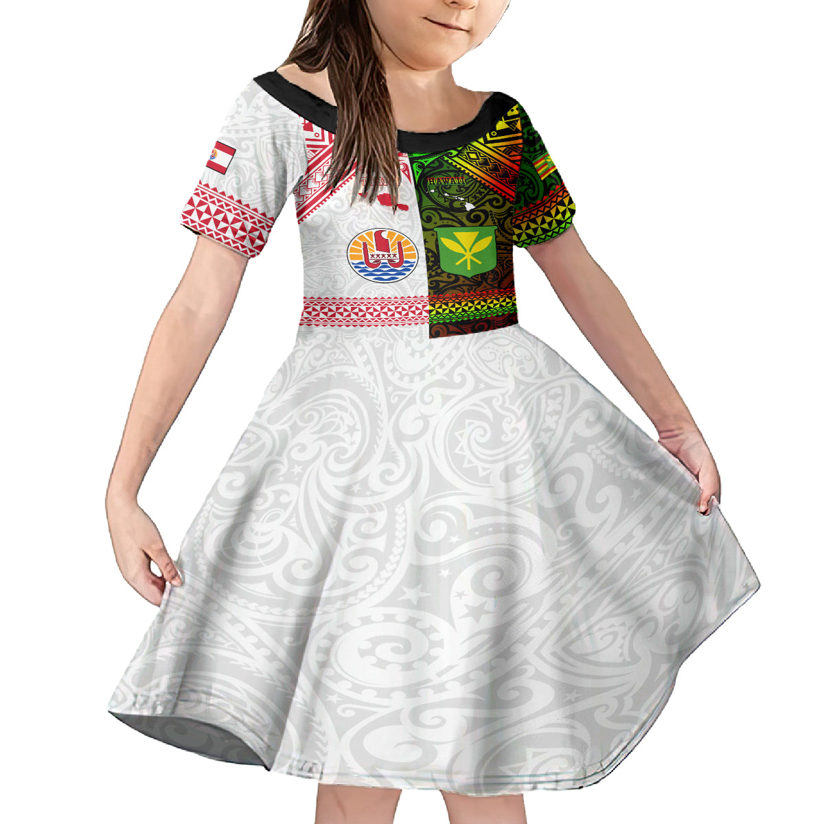 Custom Hawaii And Tahiti Family Matching Off Shoulder Maxi Dress and Hawaiian Shirt Coat Of Arms Polynesian Pattern LT05 Daughter's Dress Reggae - Polynesian Pride