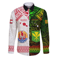 Custom Hawaii And Tahiti Family Matching Off Shoulder Maxi Dress and Hawaiian Shirt Coat Of Arms Polynesian Pattern LT05 Dad's Shirt - Long Sleeve Reggae - Polynesian Pride