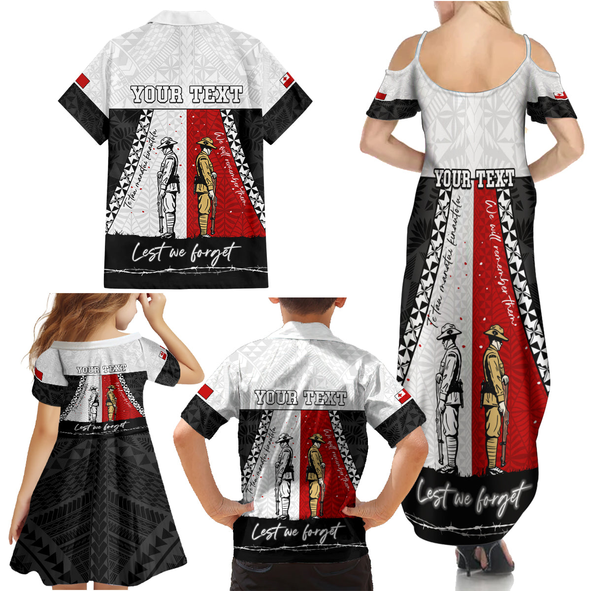 Personalised Tonga ANZAC Day Te Tau Manatui Kinautolu Family Matching Summer Maxi Dress and Hawaiian Shirt Lest We Forget LT05 - Polynesian Pride