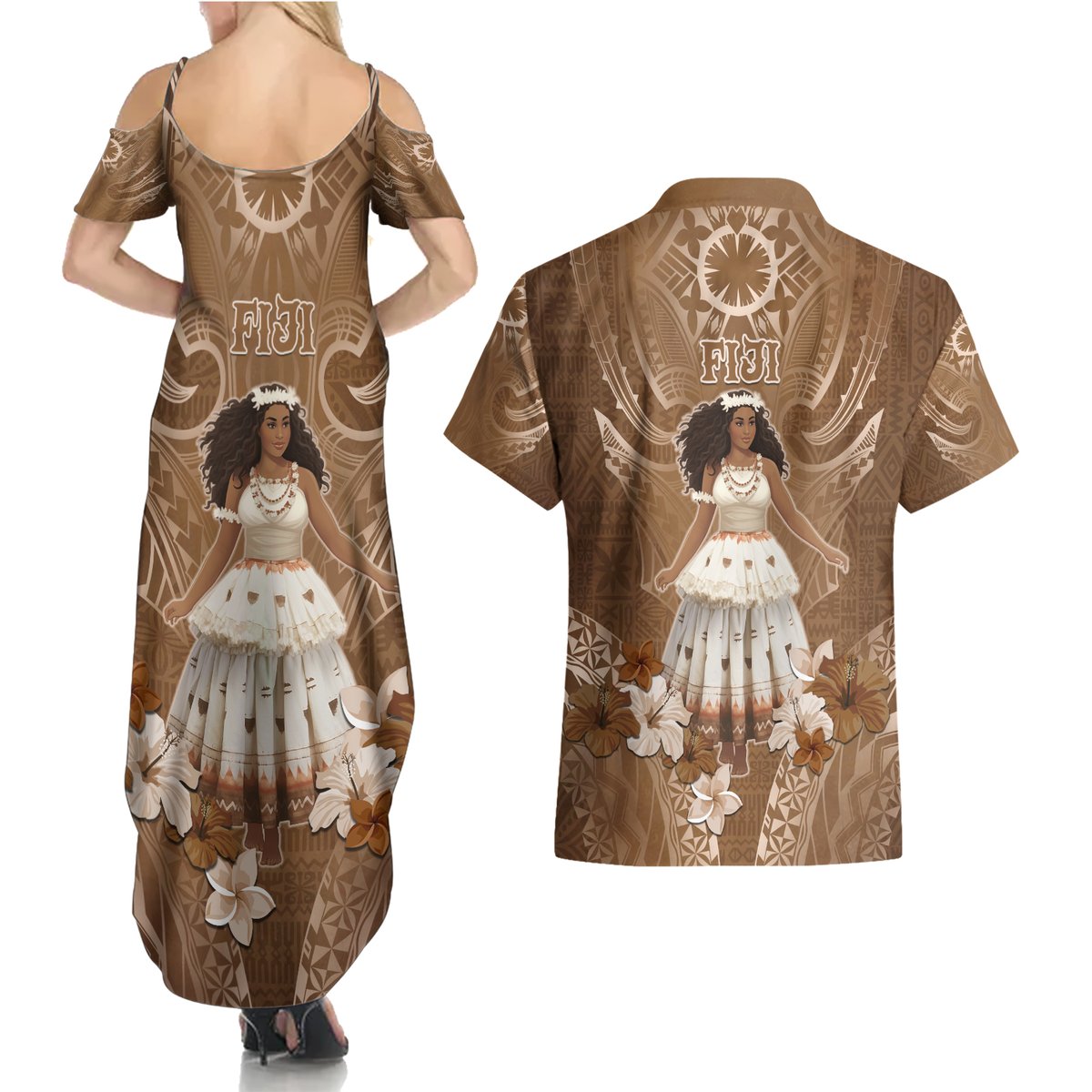 Bula Fiji Women's Day Couples Matching Summer Maxi Dress and Hawaiian Shirt With Fijian Tapa Pattern LT05 - Polynesian Pride