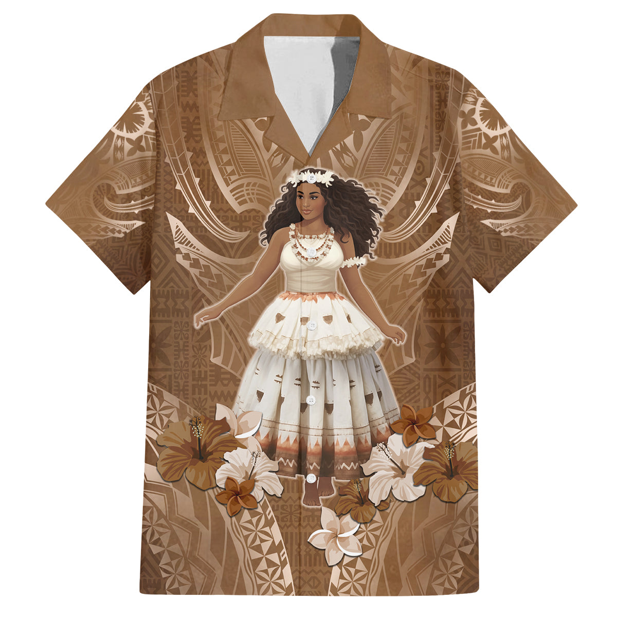 Bula Fiji Women's Day Family Matching Off Shoulder Maxi Dress and Hawaiian Shirt With Fijian Tapa Pattern LT05 Dad's Shirt - Short Sleeve Brown - Polynesian Pride