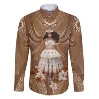 Bula Fiji Women's Day Family Matching Summer Maxi Dress and Hawaiian Shirt With Fijian Tapa Pattern LT05 Dad's Shirt - Long Sleeve Brown - Polynesian Pride