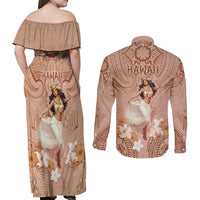 Hawaii Women's Day Couples Matching Off Shoulder Maxi Dress and Long Sleeve Button Shirt With Polynesian Pattern LT05 - Polynesian Pride