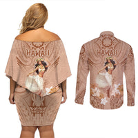 Hawaii Women's Day Couples Matching Off Shoulder Short Dress and Long Sleeve Button Shirt With Polynesian Pattern LT05 - Polynesian Pride