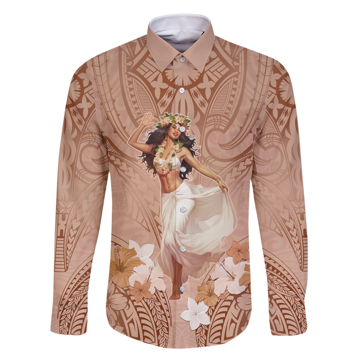 Hawaii Women's Day Family Matching Short Sleeve Bodycon Dress and Hawaiian Shirt With Polynesian Pattern LT05 Dad's Shirt - Long Sleeve Brown - Polynesian Pride