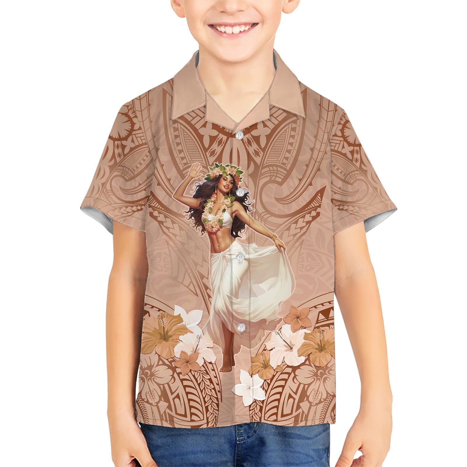 Hawaii Women's Day Kid Hawaiian Shirt With Polynesian Pattern LT05 Kid Brown - Polynesian Pride