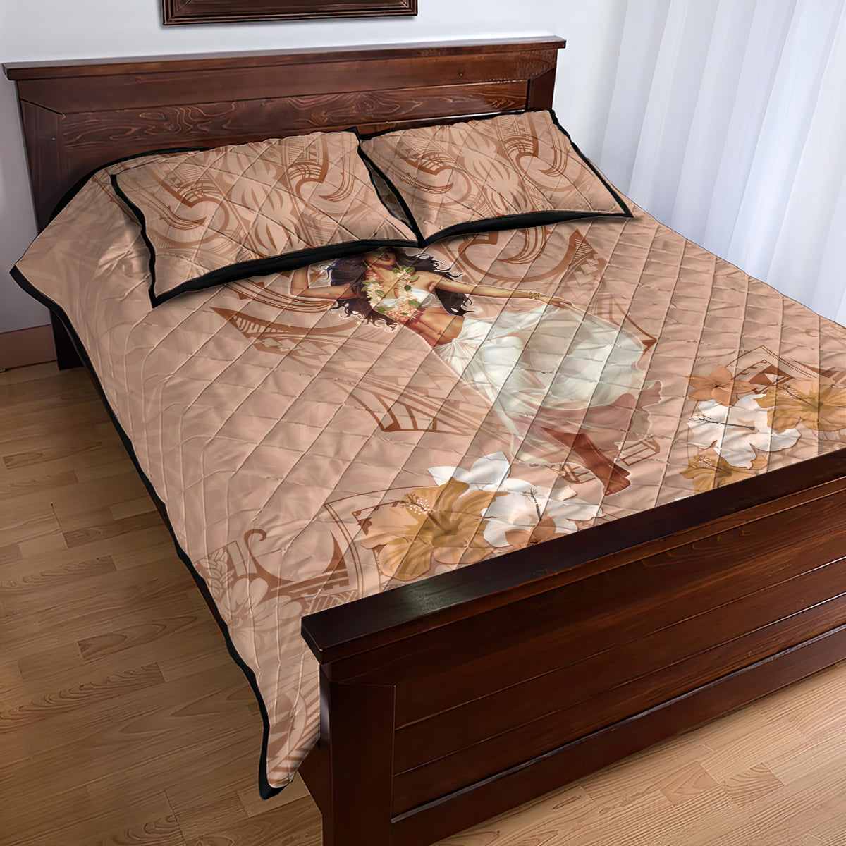 Hawaii Women's Day Quilt Bed Set With Polynesian Pattern