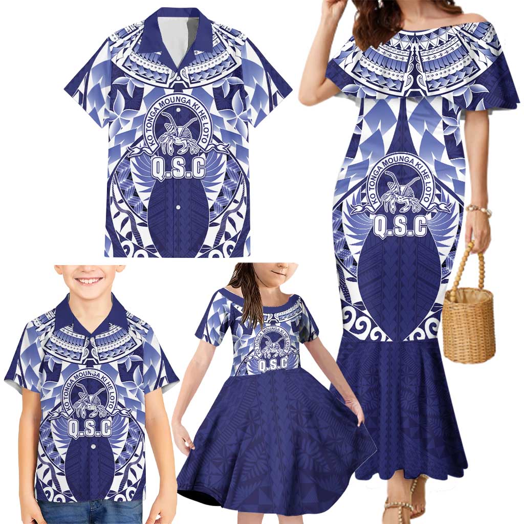 Personalised Tonga Queen Salote College Family Matching Mermaid Dress and Hawaiian Shirt Centenary Navy Version