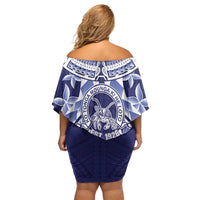 Personalised Tonga Queen Salote College Family Matching Off Shoulder Short Dress and Hawaiian Shirt Centenary Navy Version LT05 - Polynesian Pride
