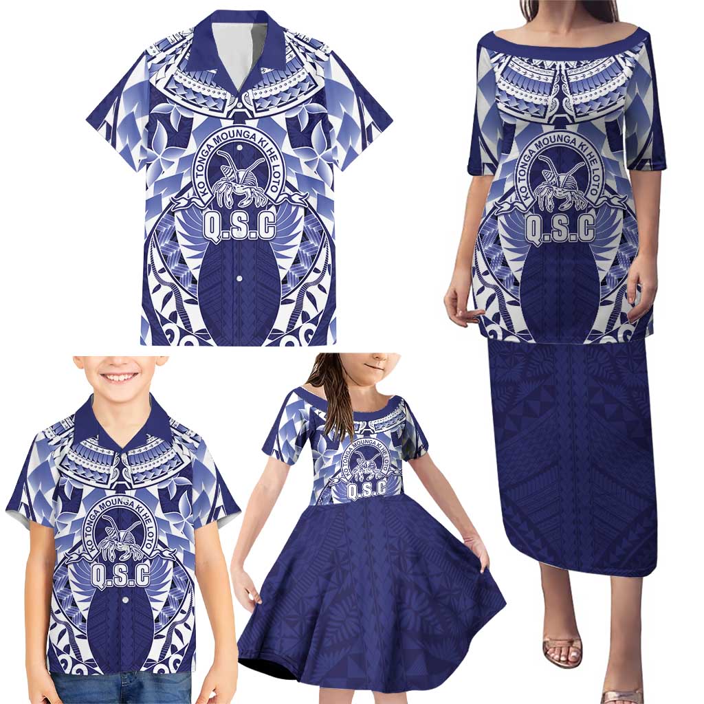 Personalised Tonga Queen Salote College Family Matching Puletasi and Hawaiian Shirt Centenary Navy Version
