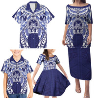 Personalised Tonga Queen Salote College Family Matching Puletasi and Hawaiian Shirt Centenary Navy Version