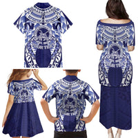 Personalised Tonga Queen Salote College Family Matching Puletasi and Hawaiian Shirt Centenary Navy Version